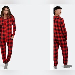 Red and Black Plaid Adult Bamboo Rompers, Size S/M